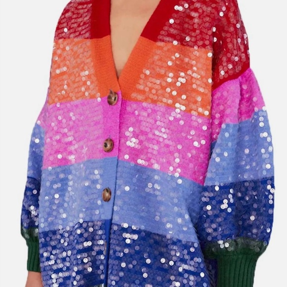 FARM Rio Colorblocked Sequin-Embroidered Cardigan—NWOT Size Small sold out - Picture 13 of 16